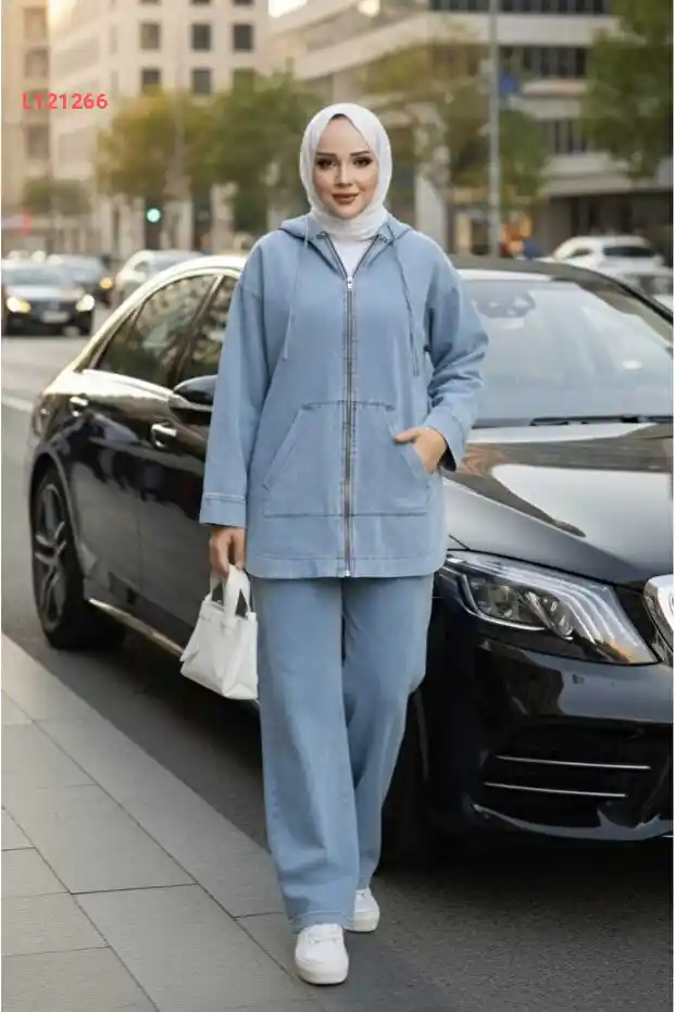 تشكيلة هارما: بدلة نسائية جينز زرقاء مع هود و pockets