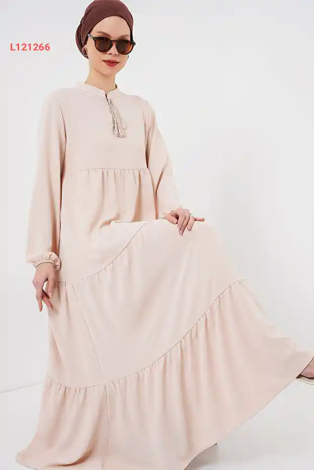 فستان تسنتر من بيغدارت 1627 برقبة مربوطة - لون بيج كلاسيكي