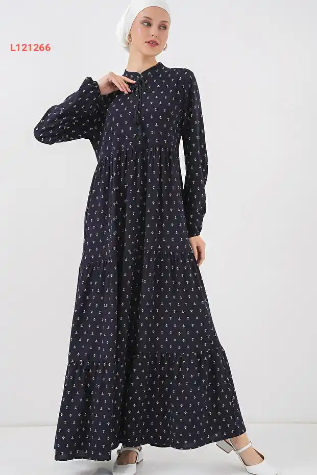 فستان تسبيح مزين بالأزرار - كحلي