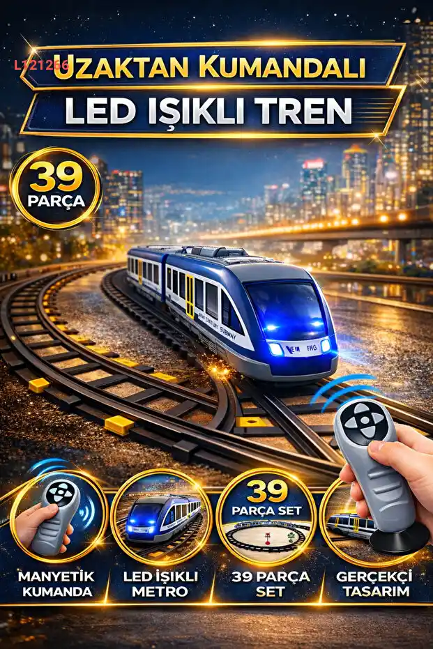 قطار كهربائي بتحكم عن بعد مع أضواء LED وموسيقى وبراغي مغناطيسية - 39 قطعة بطول 308 سم