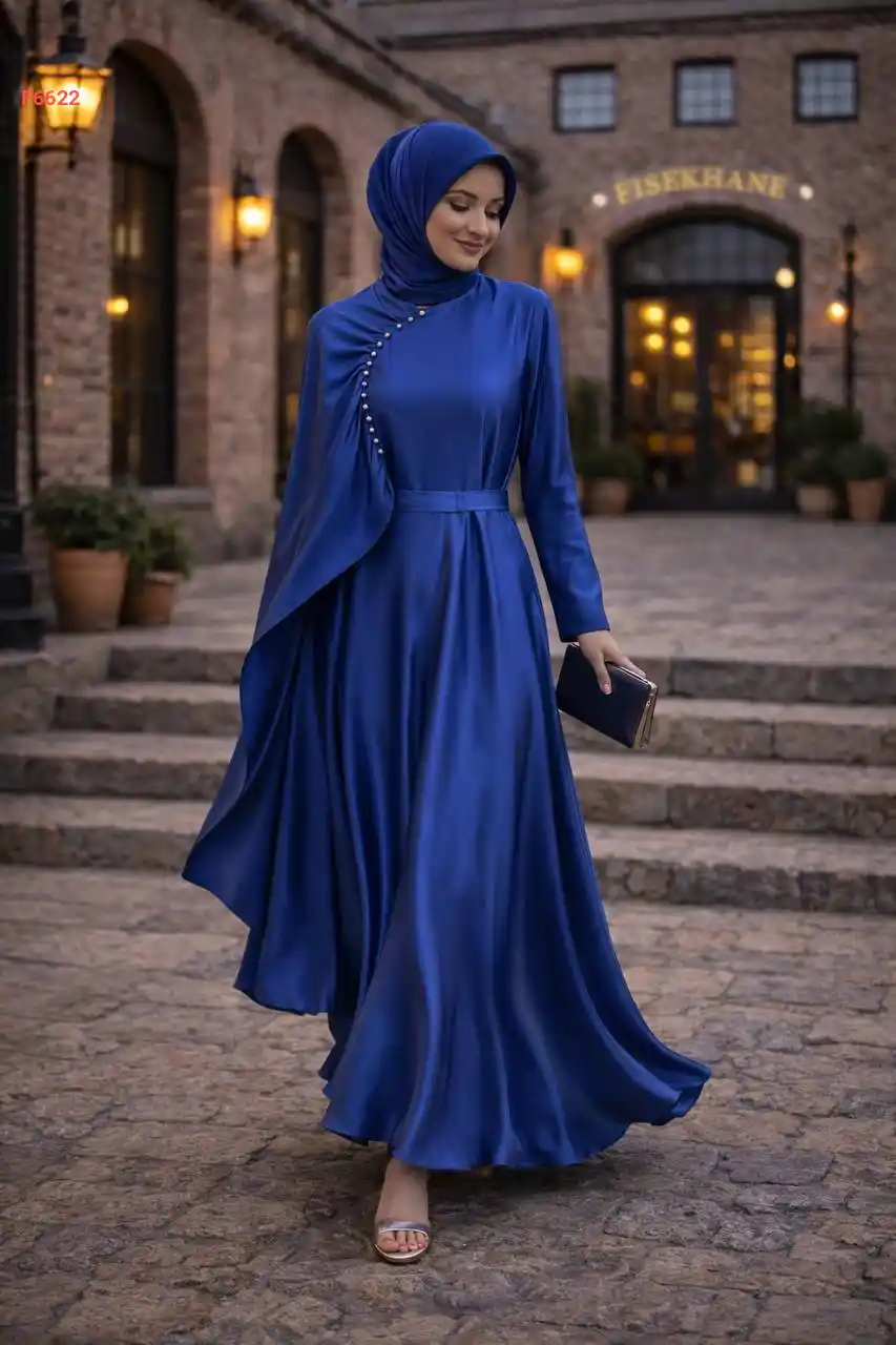 فستان طويل بتفاصيل وشاح مع لولو