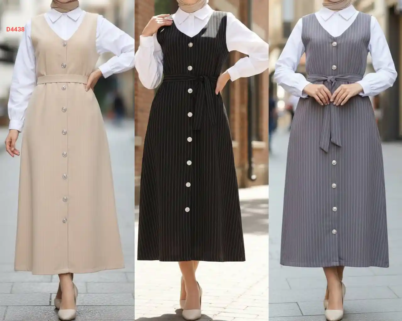 فستان طويل جيليه مقلم بأزرار