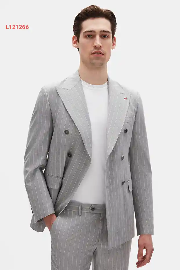 بدلة كرافات بتصميم عريض بلون رمادي مخطط من دي إس دامات