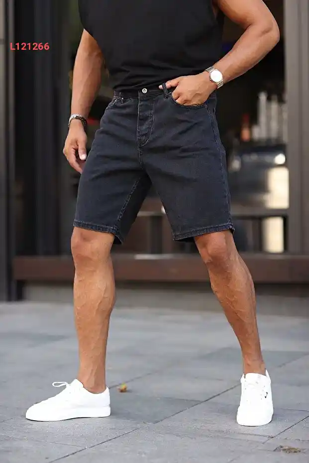 شورت كابري جينز أسود مريح للرجال NO61