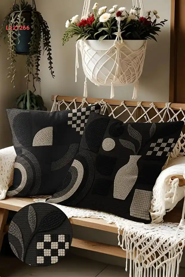 مجموعة أغطية وسائد مزخرفة بضغط مزدوج - نمط بوهيمي، بسحاب، 2 قطع