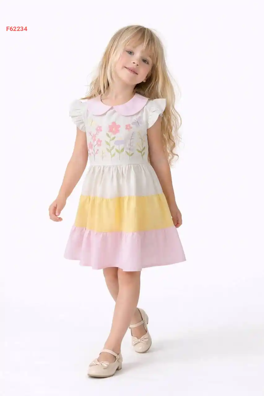 فستان بناتي صيفي مطرز ورد