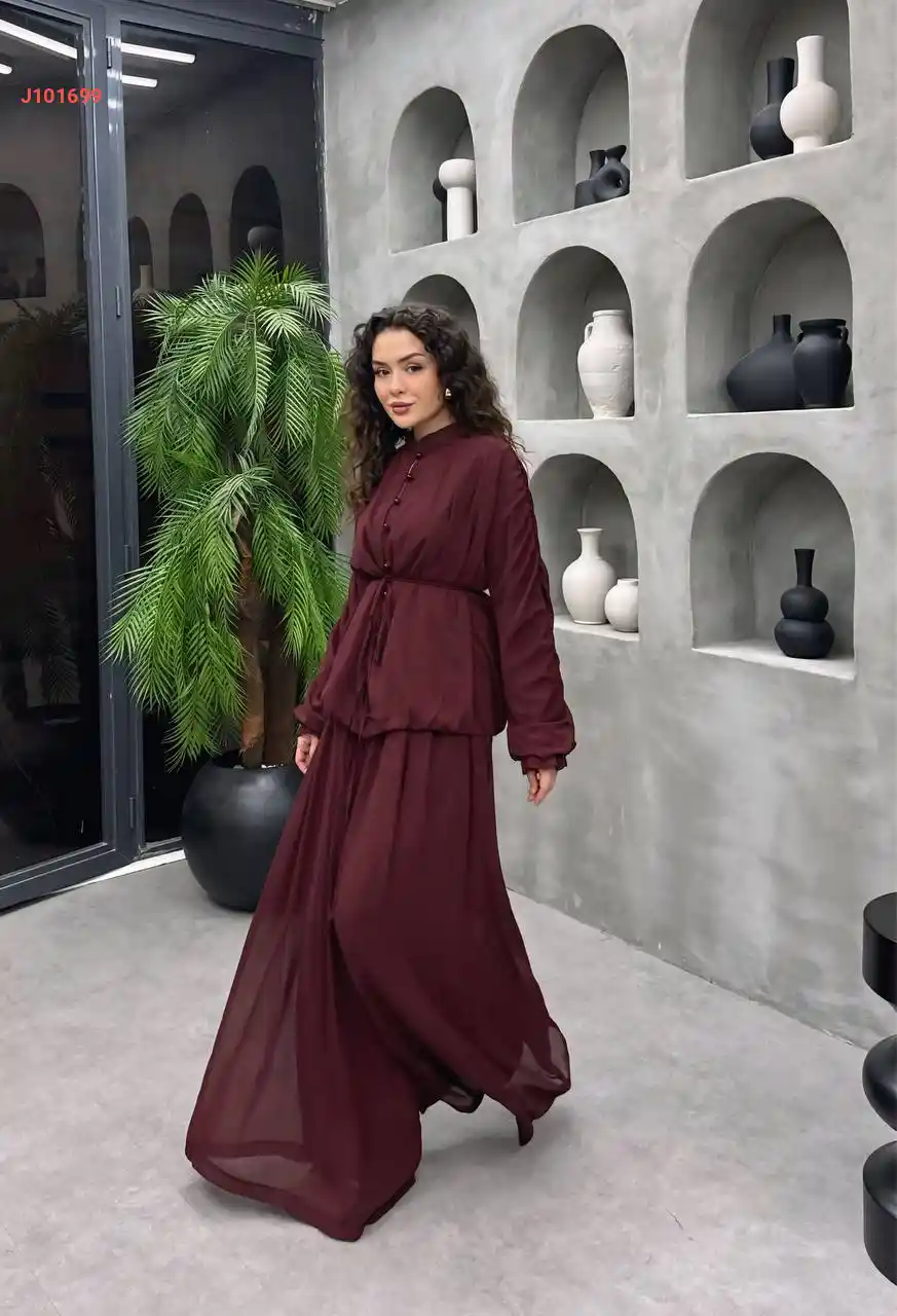 طقم بنطال شيفون مع قميص