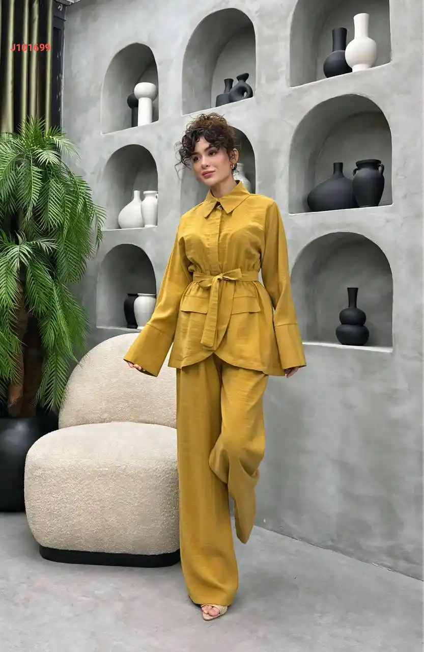 طقم بنطال تنسل وقميص بزنار