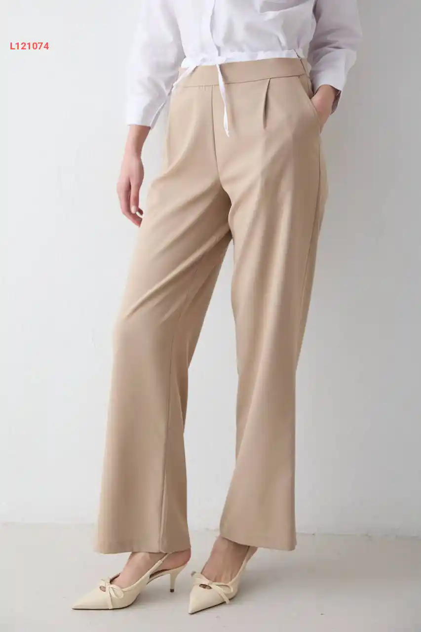 بنطال خصر عالي بزنار ربط