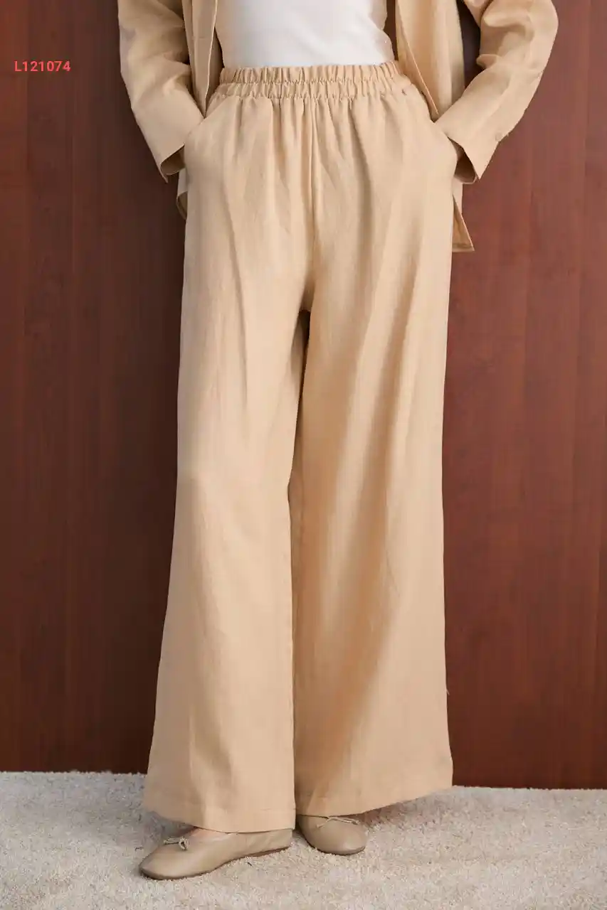 بنطال كتان بخصر مطاط