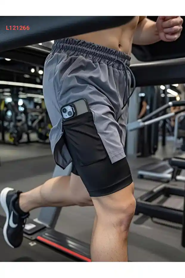 شورت داخلي رياضي 2 في 1 بحقيبة هاتف وسباكة للتمارين الرياضية
