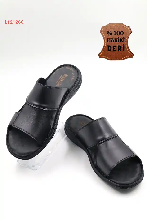 حذاء الفليب-فلوب الجلد الطبيعي الأسود للرجال مع قاعدة ناعمة