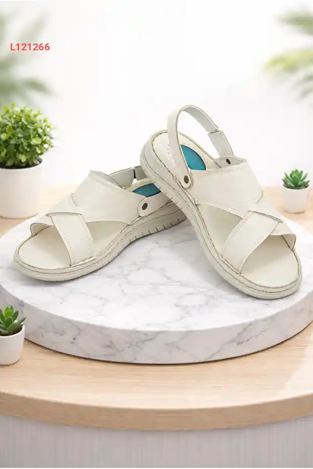 حذاء صيفي رجالي جلد طبيعي مضاد للضغط مع كعب مطاطي - مثالي للحج والعمرة