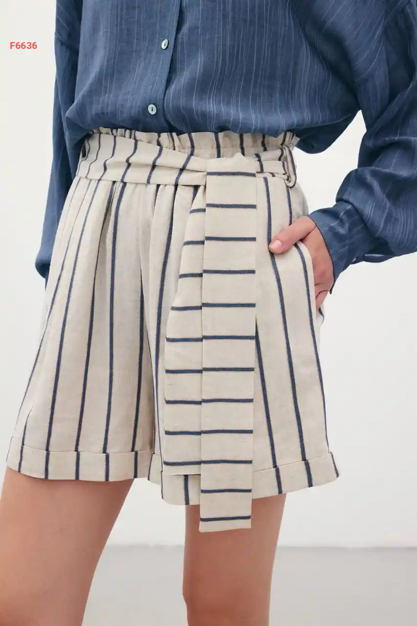 شورت كتان مقلم