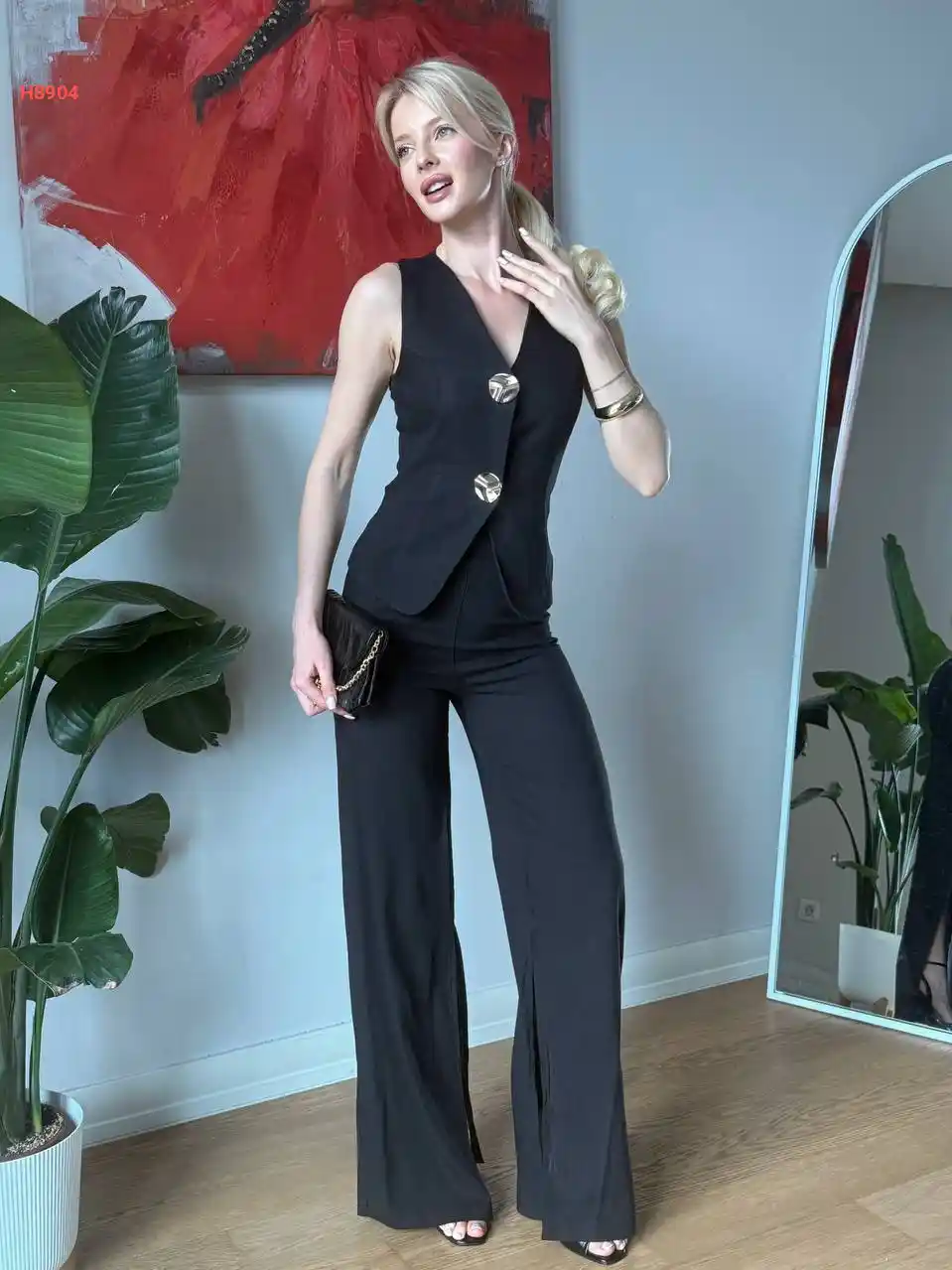 طقم بنطال كتان مع يلك