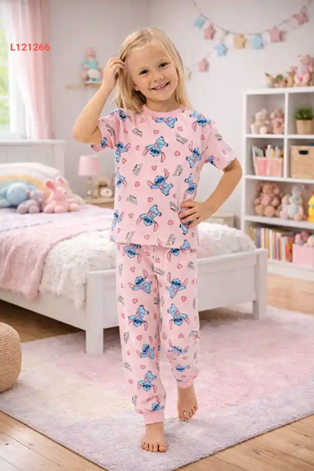 مجموعة بيجاما فتيان مزينة بأشكال قلوب من القطن 100% بأكمام قصيرة وياقة دائرية