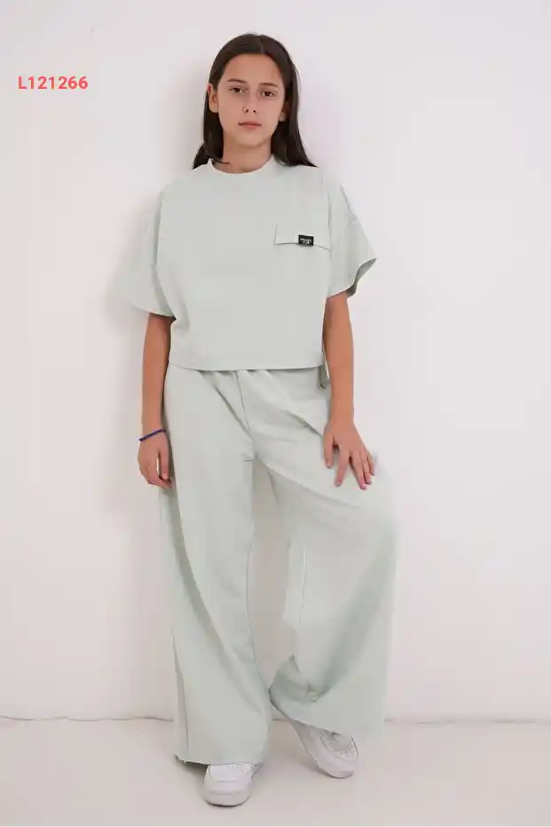 طقم قصير الأكمام من هاي كيدز للبنات من قماش مزدوج