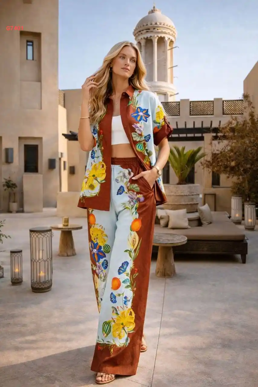 طقم بنطال منقوش مع قميص