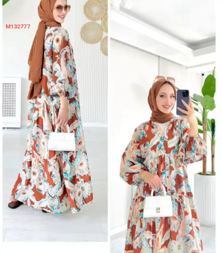 فستان طويل منقوش