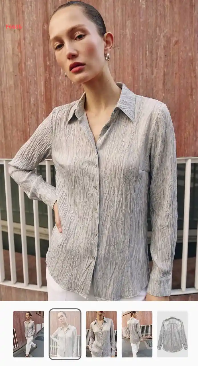 قميص كم طويل مجعد