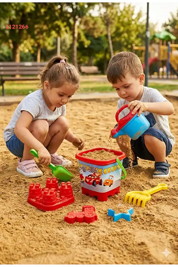 دلو شاطئ الأطفال بتصميم القلعة مع إبريق الرمال