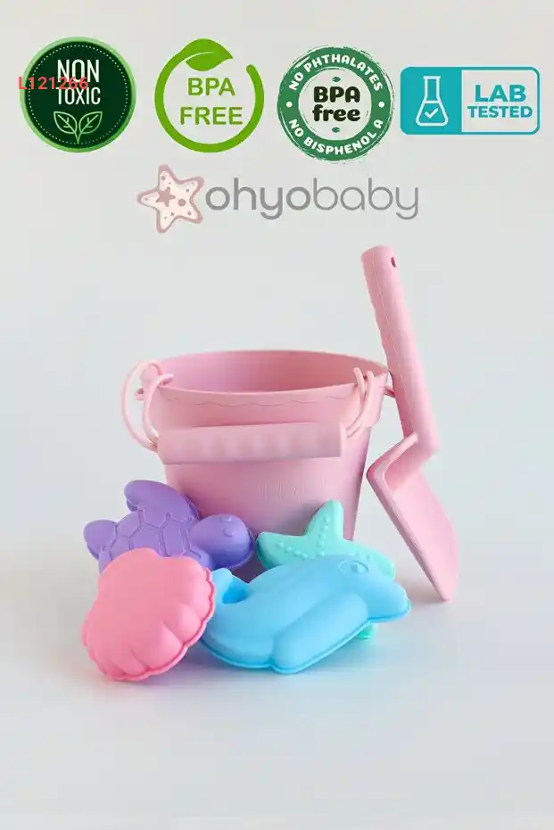 طقم دلو سيليكون قابل للطي بخامة آمنة – دلو شاطئ وحمام محمول (وردي)