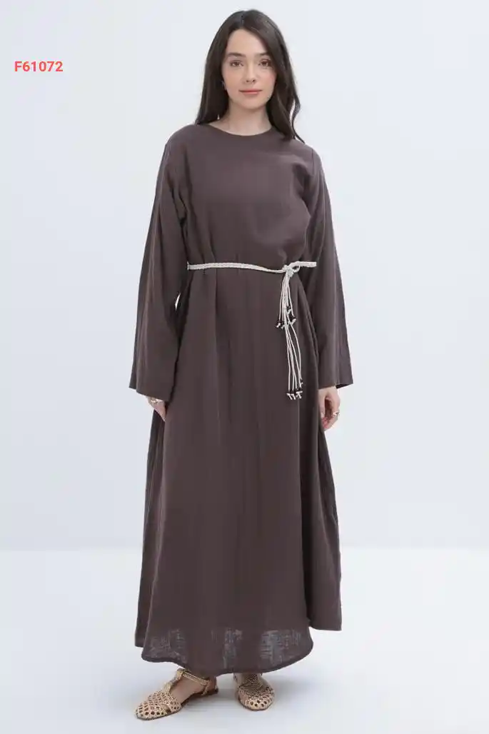 فستان طويل موسلين مع زنار