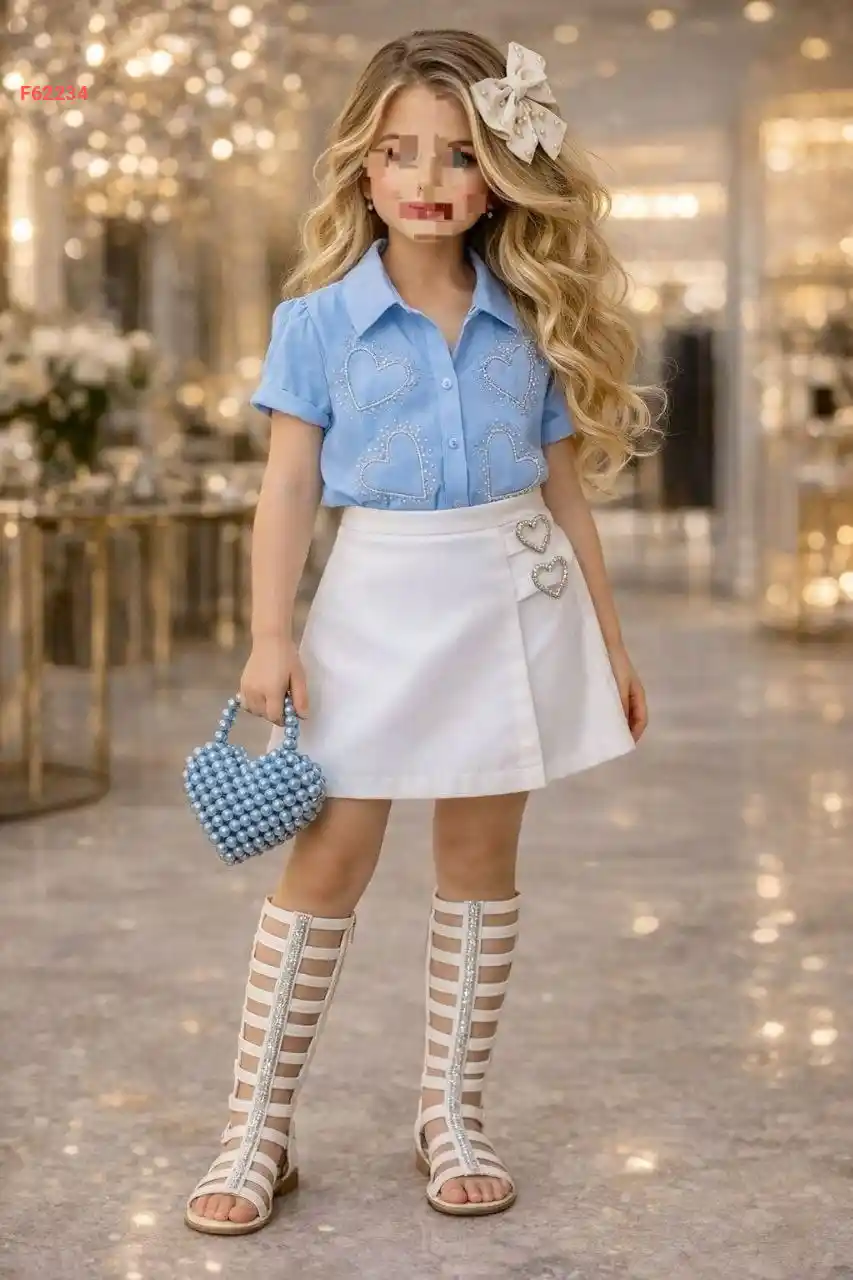 طقم تنورة بشورت مع قميص وحقيبة