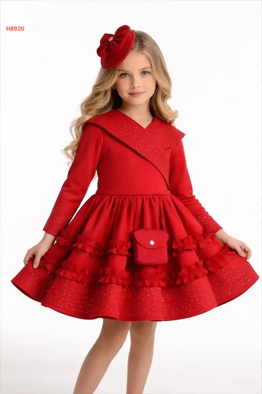 فستان بناتي شامواه بستراس مع حقيبة