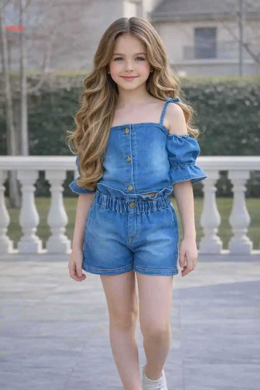 طقم شورت بناتي جينز