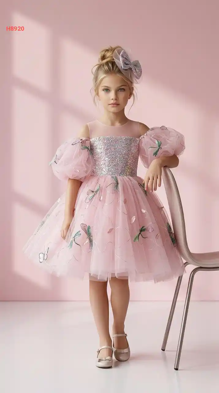 فستان بناتي منفوش مطرز