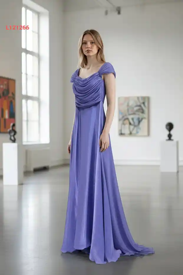 فستان سهرة نسائي طويل باللون الأرجواني