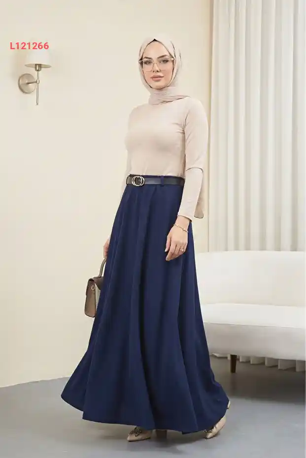 تنورة مودامورف بلي بحزام مرن - كحلي