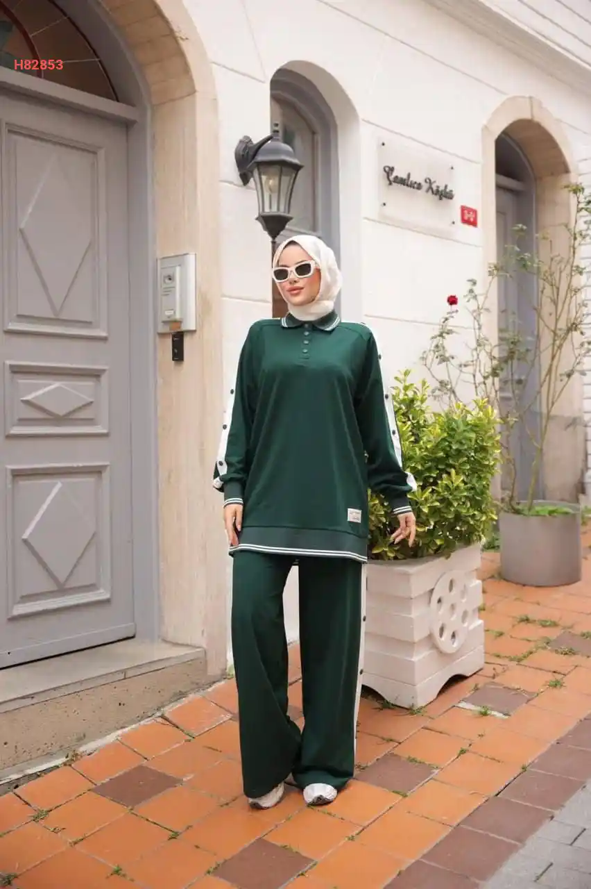 بيجامة طويلة قبة بولو بأزرار