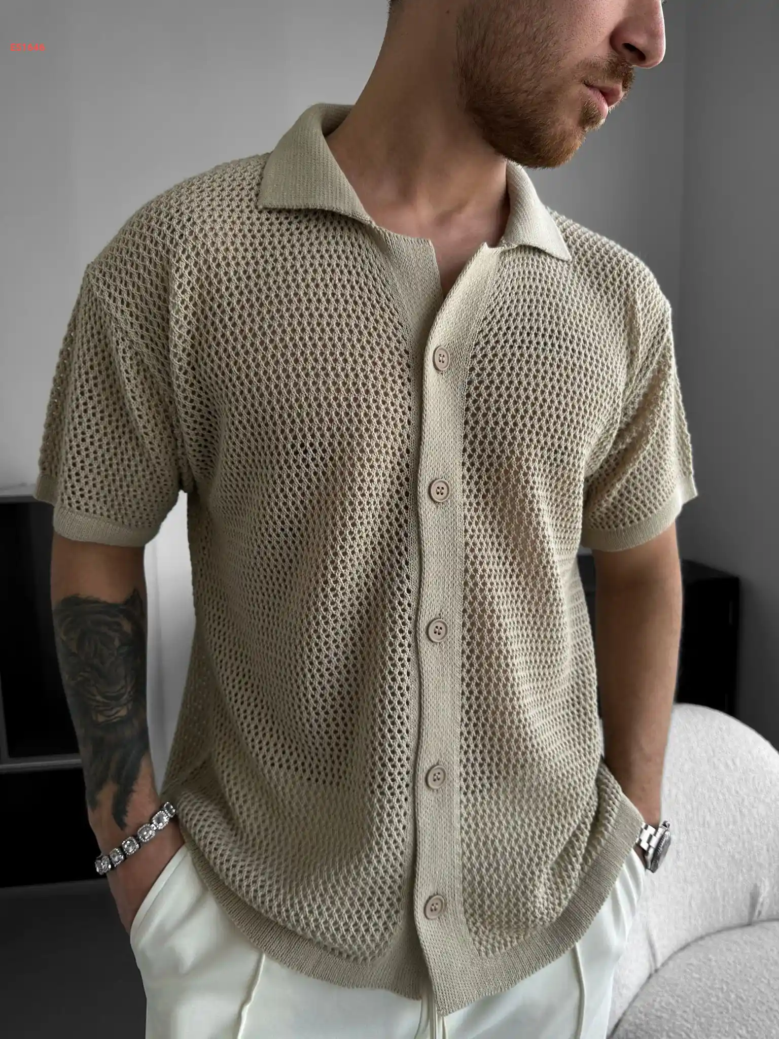 قميص رجالي تريكو مفرغ