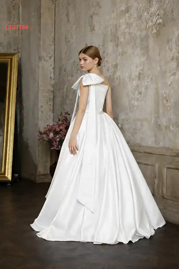 فستان تخرج للأطفال بتصميم كتف واحد مع فيونكة للأعراس والمناسبات الخاصة