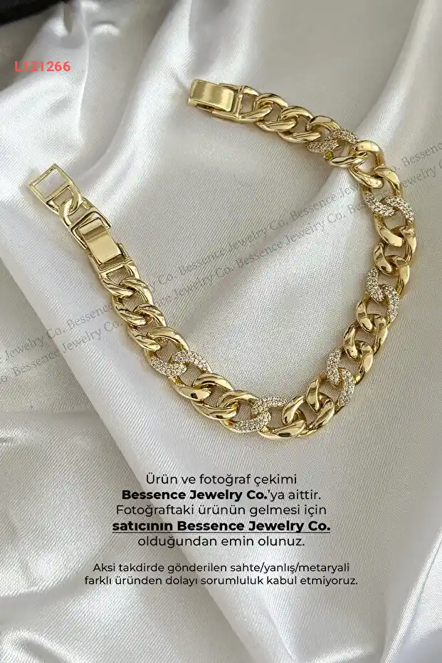 بسة معدنية مع حجر زيركون VIP بذهب عيار 14 - 17 سم + 2 سم قابل للتعديل