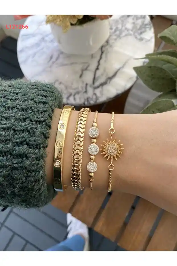 مجموعة بليسيه لبركات الذهب المزيف مع أحجار الزيركون – 4 قطع للنساء