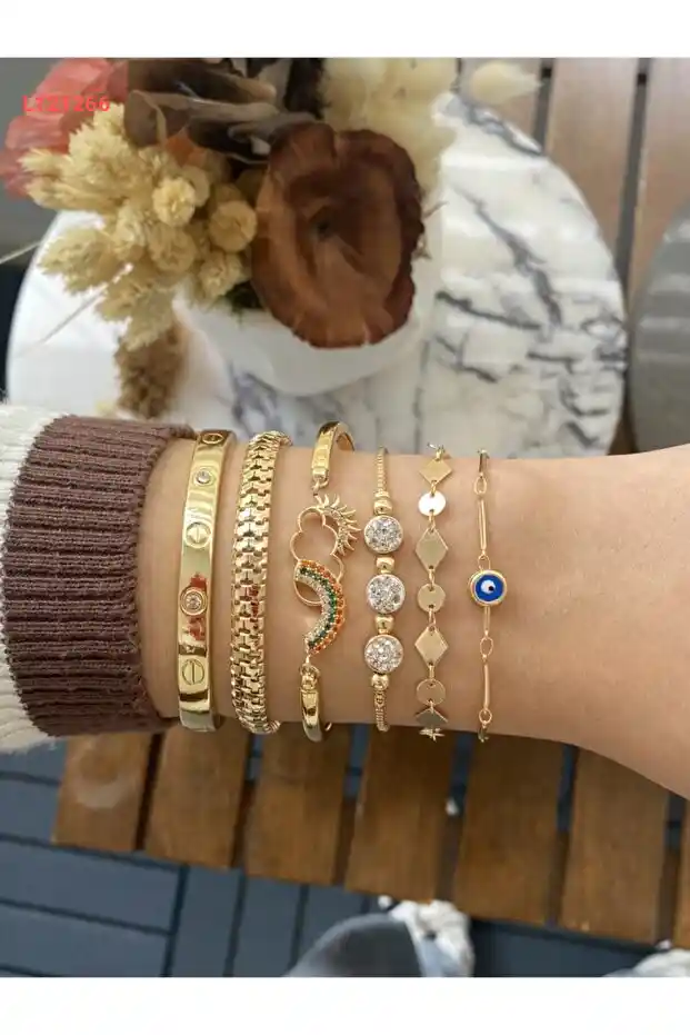 مجموعة بيلقيك 5 قطع مزينة بالذهب لجيني دافني للنساء