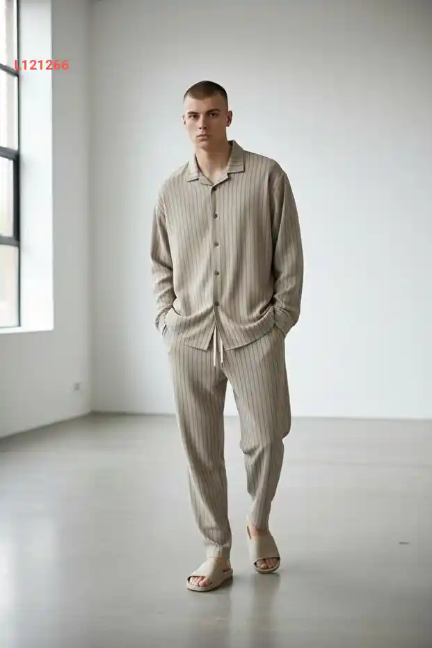 قميص أوفر سايز بيج مخطط للرجال من التميرا-طقم متكامل