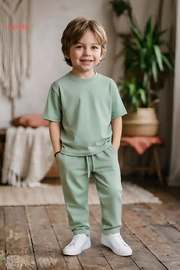 طقم صيفي مريح للأطفال بأكمام قصيرة وسروال فضفاض مع حزام قابل للتعديل