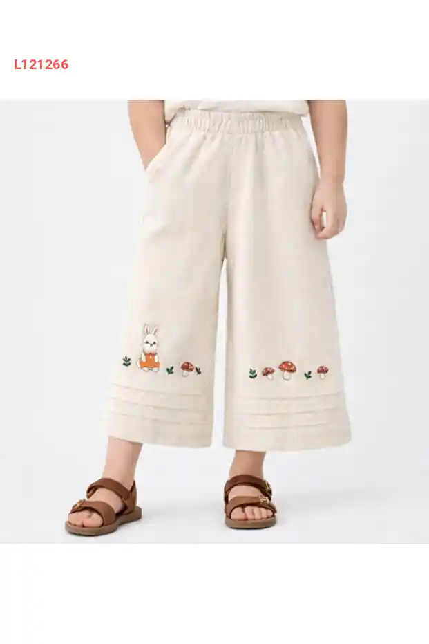 بناطيل بيلك بوي للفتيات مزينة بالتطريز مصنوع من القطن بنسبة 100% بلون الحجر (عمر 2-8 سنوات)