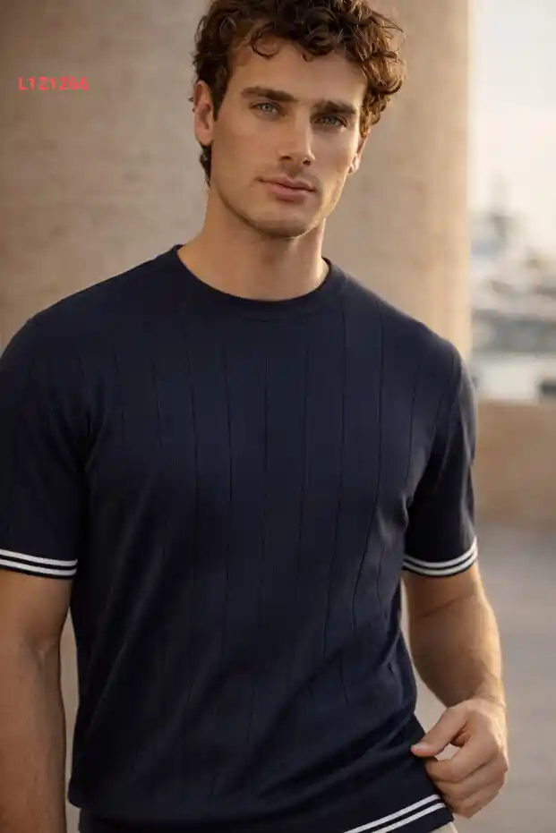 تي شيرت رجالي كولار لابيرتا بستايل عصري مستدام - أزرق داكن