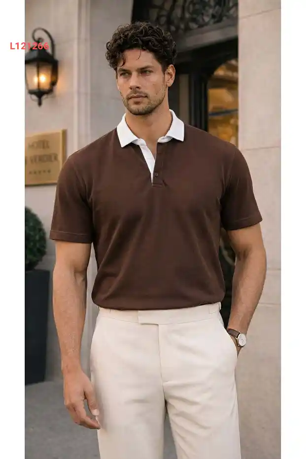 تيشيرت بولو عادي في لون بني من فاليبرتا أرتور بقمصان نوفا بيك