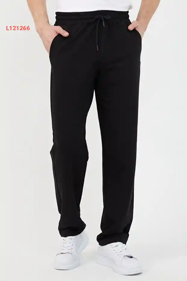بنطال رياضي مريح للرجال بلون أسود وقصة مستقيمة