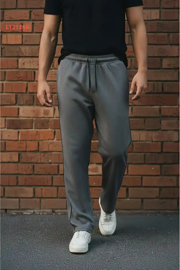 سراويل رياضية باجي من سيزجي مودا بجزء جانبي رمادي - خصر مرن، تفاصيل جيب، وساق واسعة