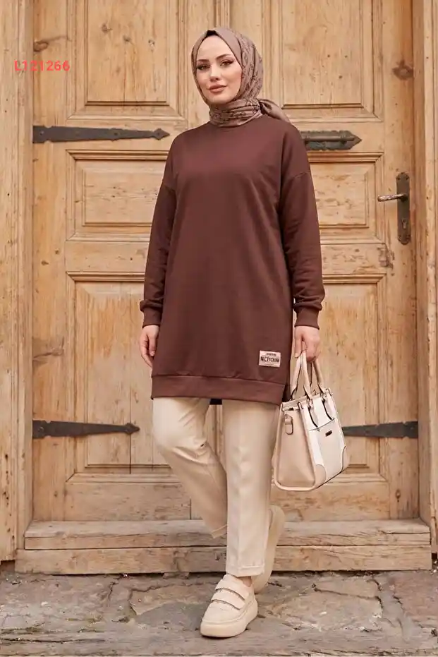 تونك حواجز بأزرار - لون بني