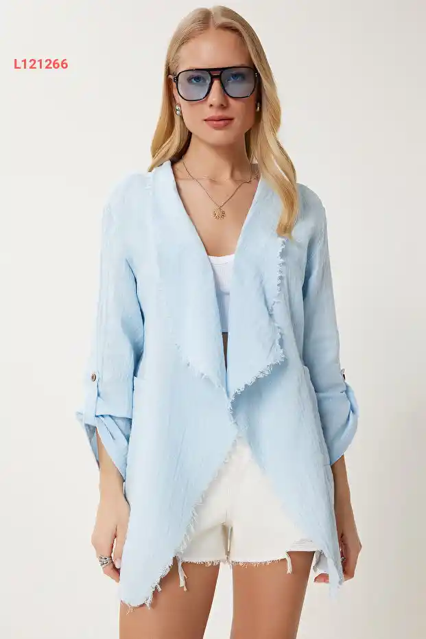 جاكيت موسمي مطرز برباط أزرق سماوي للنساء من هابينيس إسطنبول SA00037