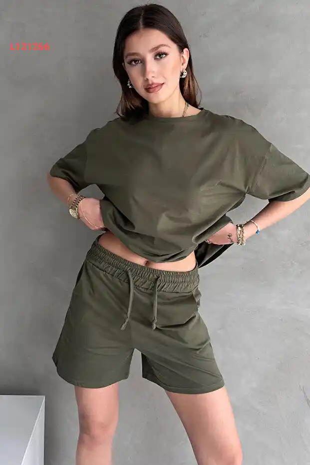 مجموعة نسائية علوية وسفلية بتصميم فضفاض من القطن هكي