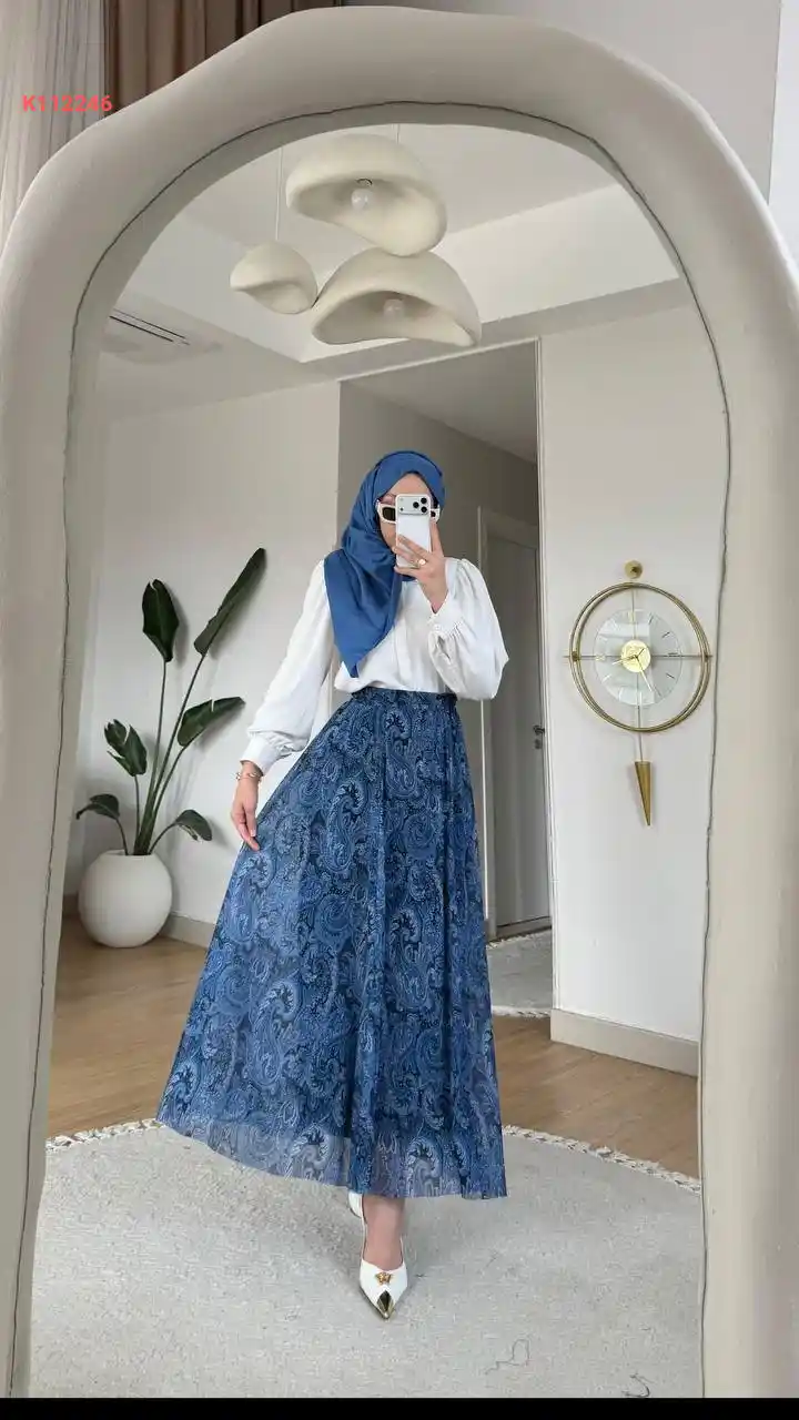 تنورة طويلة شيفون منقوشة